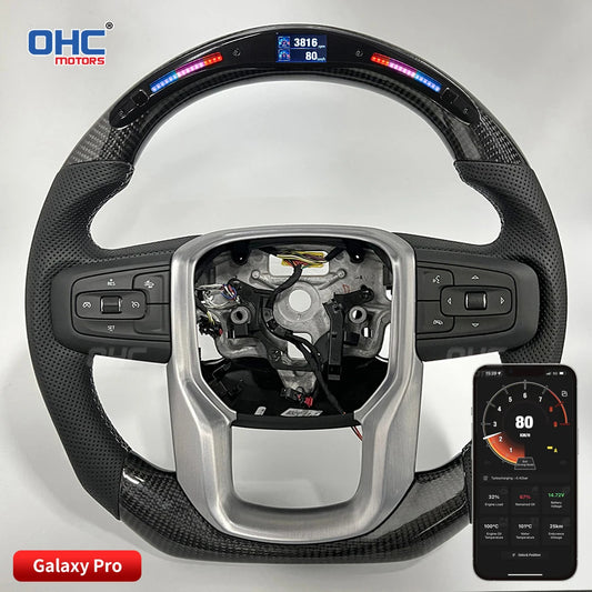 OHC Motors 100% Real Carbon Fiber RPM Light up LED Steering Wheel Compatible for Chevrolet 22-23 Chevy Silverado GMC Sierra