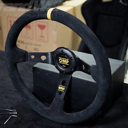 14Inch Drift Universal OMP Racing Steering Wheel Car Suede Leather JDM Steering Wheel Volantes for VW HONDA TOYOTA BMW Nissan