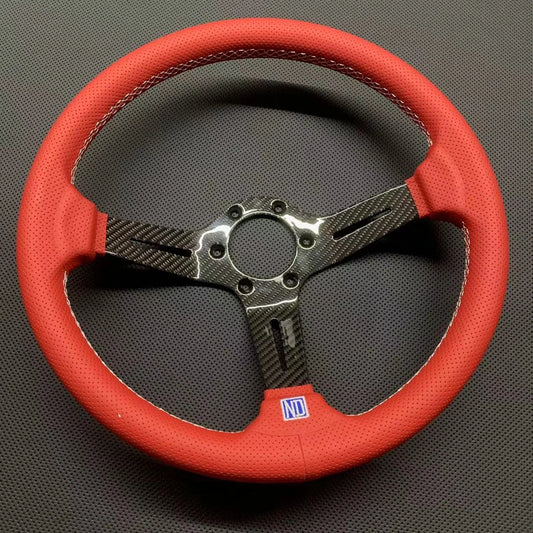 Universal Luxurious 14Inch Racing Nardi Steering Wheel Car Carbon JDM White Leather Steering Wheel Volantes for VW HONDA TOYOTA