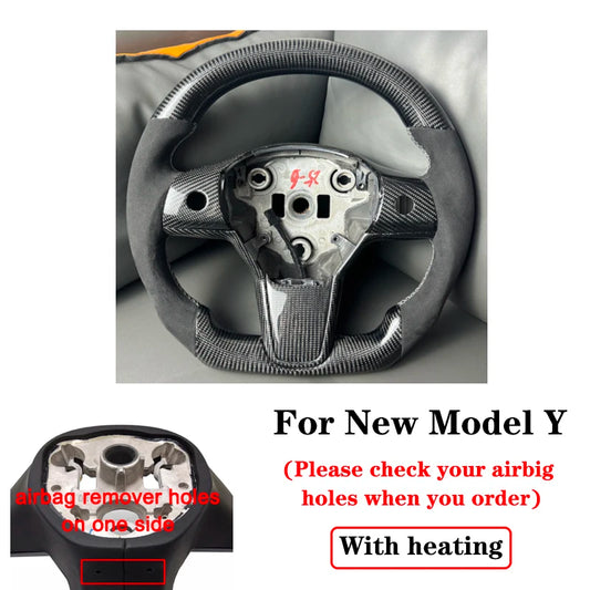 For Tesla Steering Wheel Model 3 Y 2017- 2023 Heating Personalized Real Carbon Fiber Leather Car Accessories 350MM