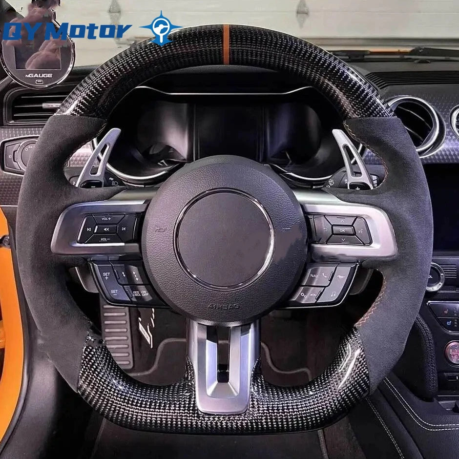 Alcantara Leather Carbon Fiber Steering Wheel for for Ford Mustang 2015-2023 GT350 GT500 Ecoboost Shelby Orange Customized