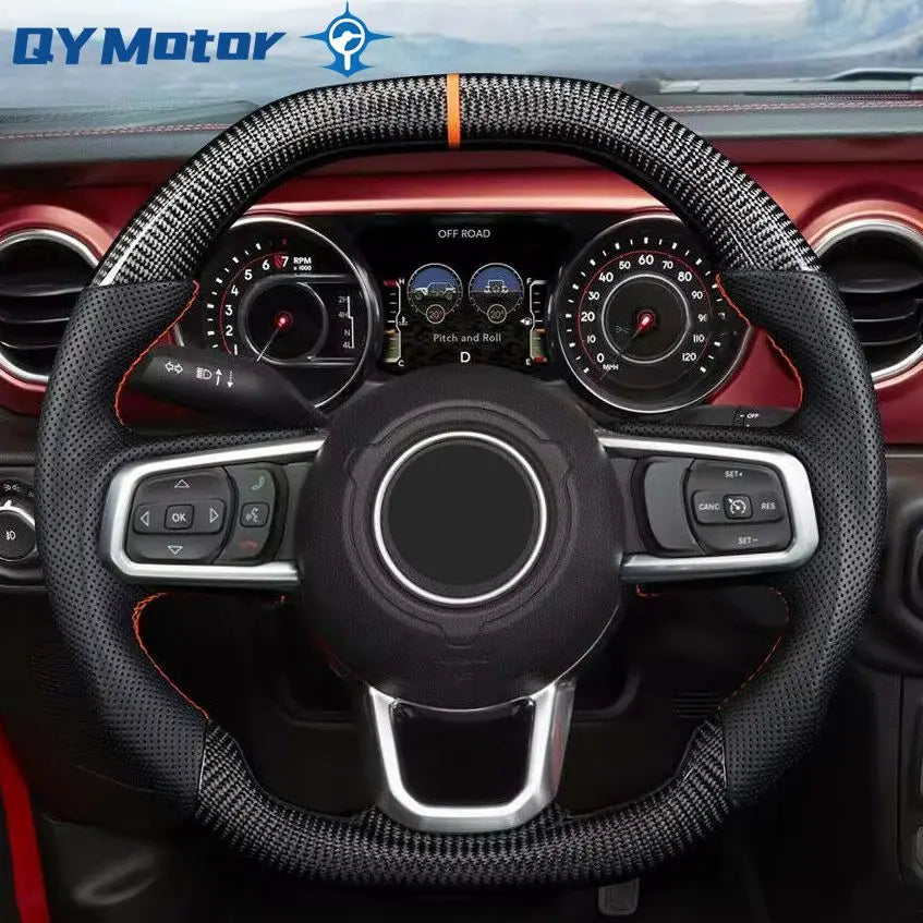 Heating Carbon Fiber Leather Car Steering Wheel Perforated Leather for Jeep Wrangler JL 2018-2023 Models Sport Wheel