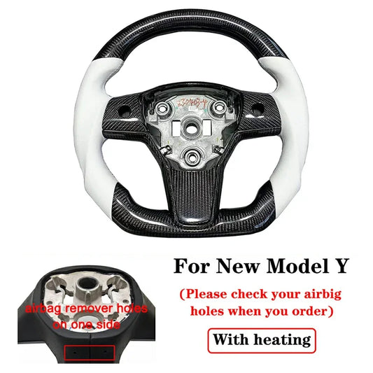 Customized 350Mm Black White Leather Real Carbon Fibre Yoke Steering Wheel for Tesla Model 3 Model Y